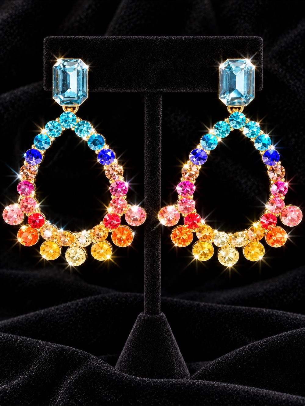 Multicolor Crystal Teardrop Earrings Rainbow Colors Sparkle